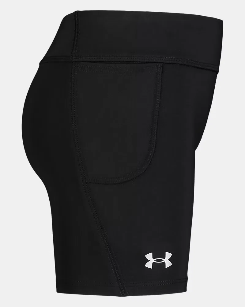Детские велошорты для девочек с широким плоским поясом и карманами UA Movement UnderArmour, Black/Metallic Silver — фото 3