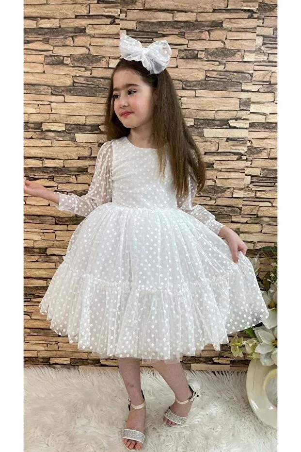 Детское платье для девочек кружевное kt-kt lace girl dress sb306 S.T. Sebat Tekstil, White — фото 3