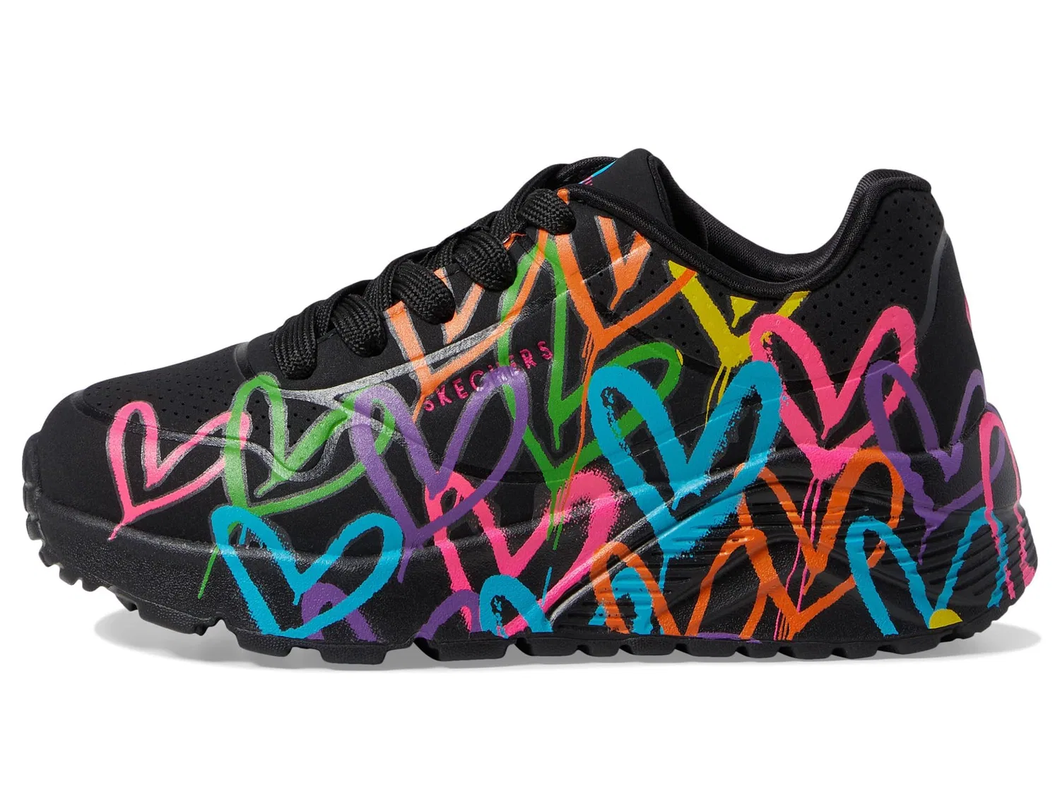 Детские кроссовки для девочек с принтом Uno Lite-Spreading Love Skechers, Black Multicolor — фото 4