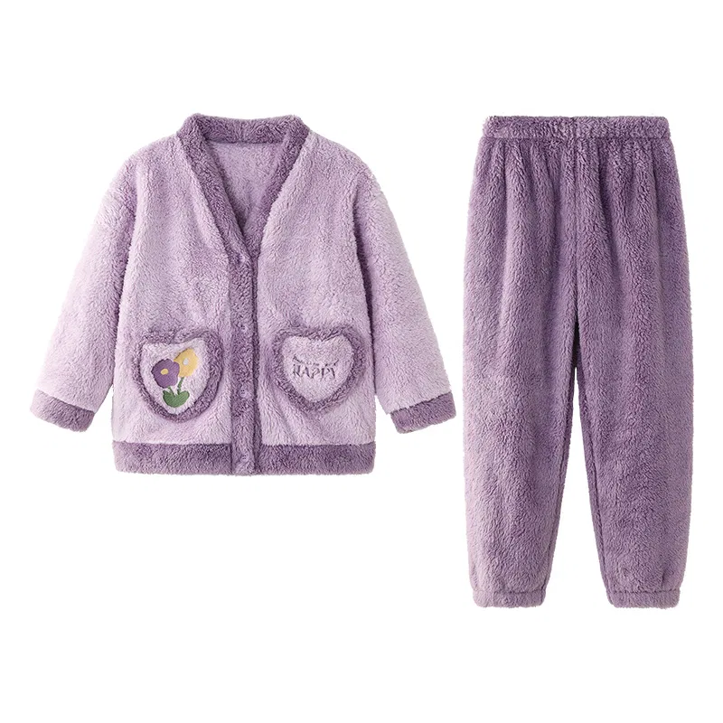Детский комплект пижам для девочек с начесом Red Bean, Purple