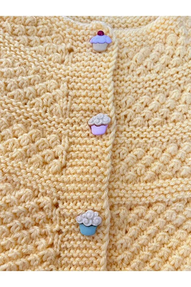 Детский кардиган для девочек хлопковый Hand knitted yellow baby cardigan Lunera, Yellow — фото 3