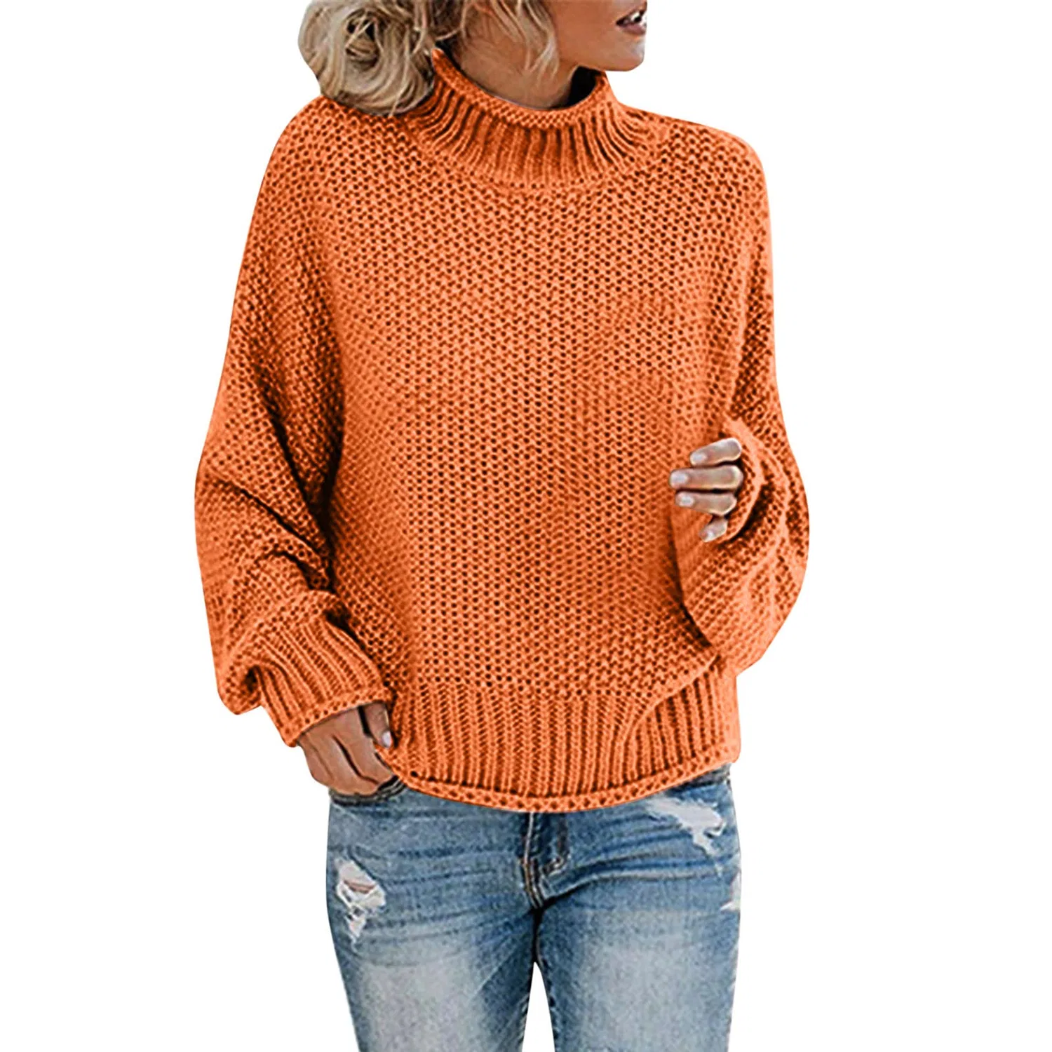 Женский свитер оверсайз с длинным рукавом, модель Oversized Chunky Knit Sweater, Orange