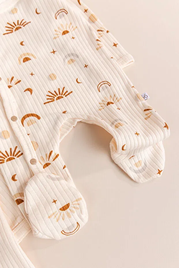 Детский комбинезон с принтом 4-предметный набор Sun patterned Babymod, Ecru — фото 4