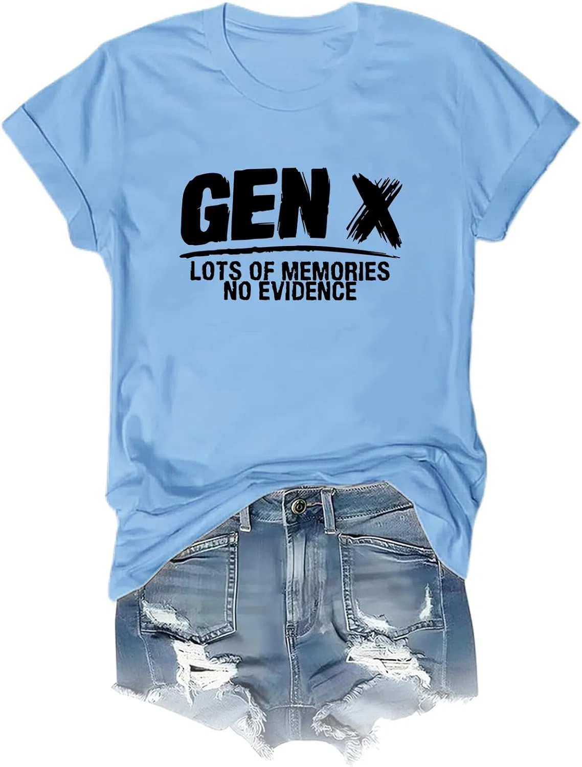 Женская футболка с принтом Gen X Lots of Memories No Evidence, Sky Blue