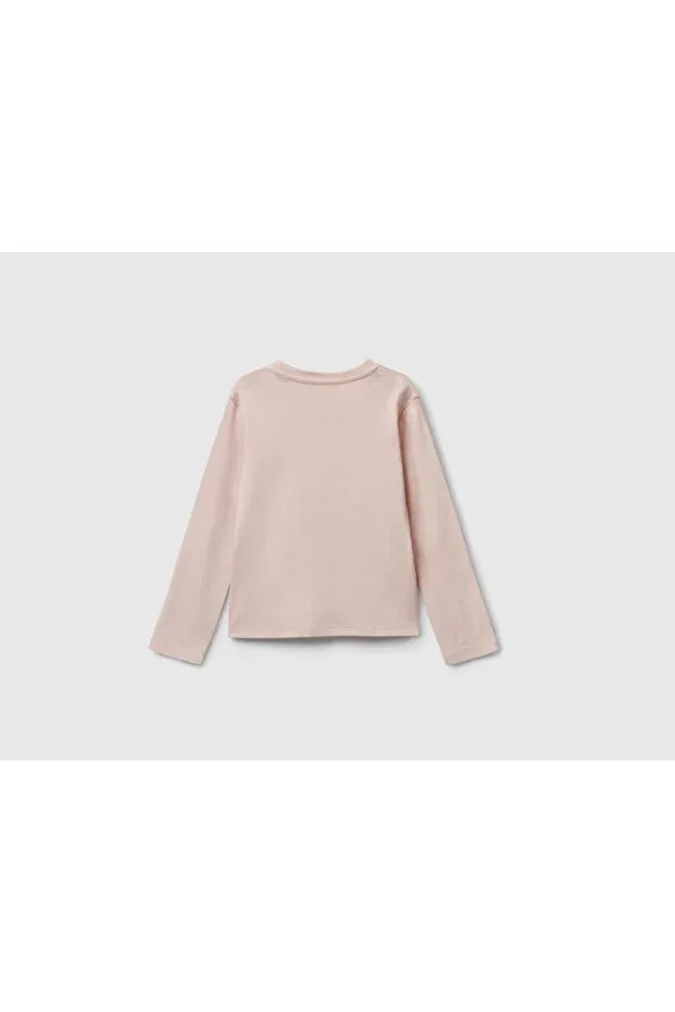 Детская футболка для девочек с длинным рукавом Benetton, Powder Pink — фото 2