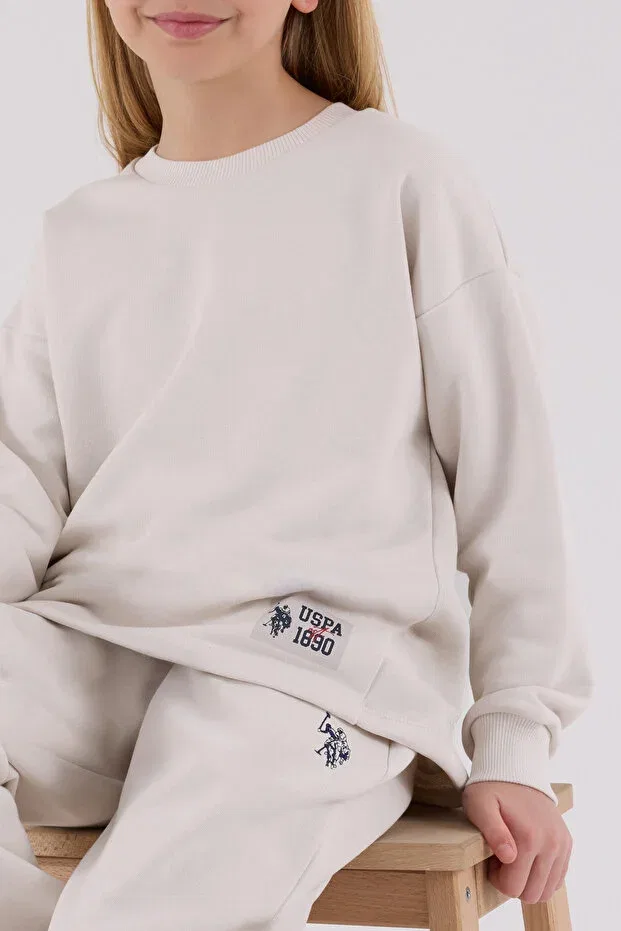 Детский комплект спортивного костюма для девочек с вышивкой U.S. Polo Assn., Stone — фото 4