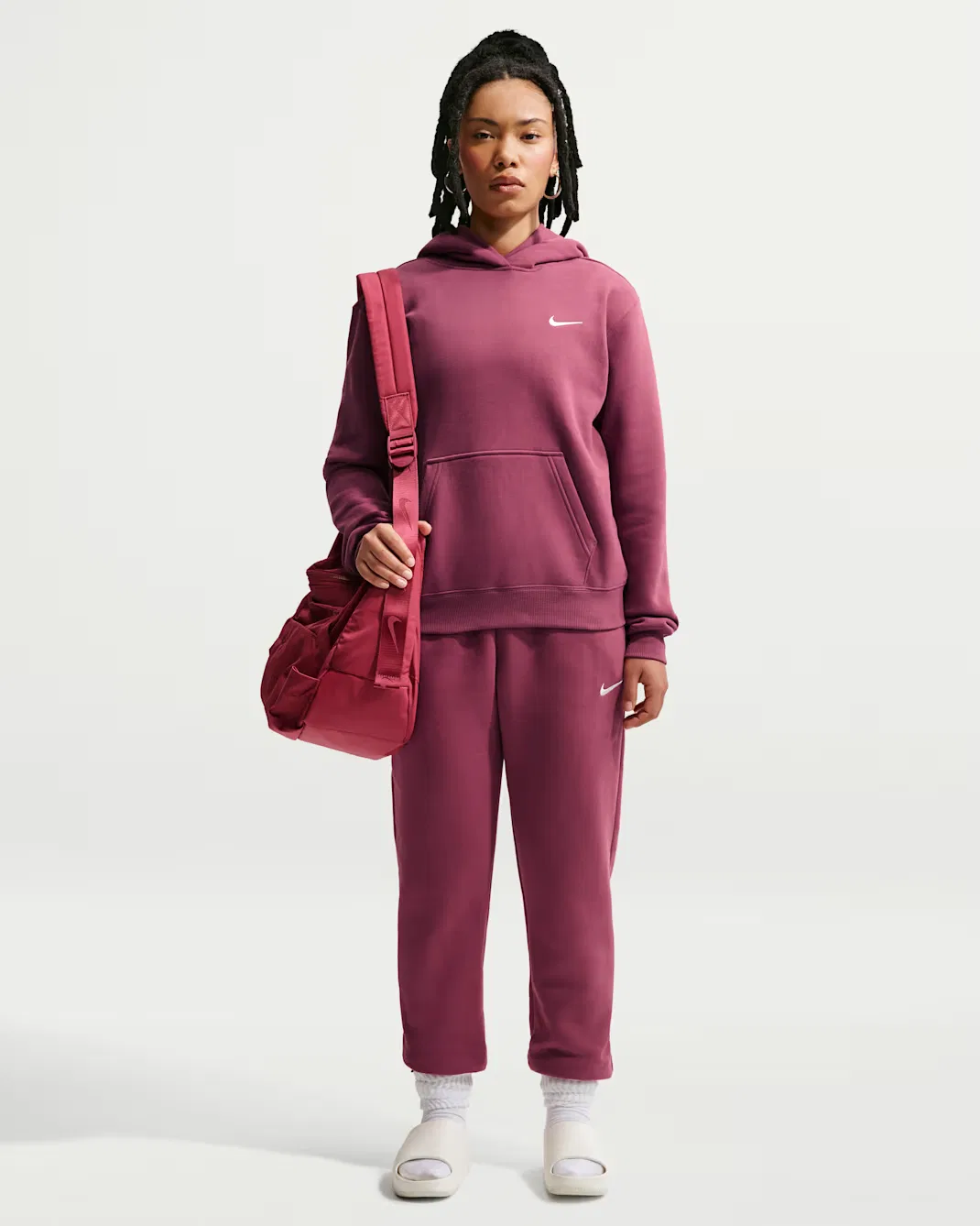 Женская толстовка с капюшоном Nike Studio Fleece Medium Weight, Pink Smoke/Sail — фото 4