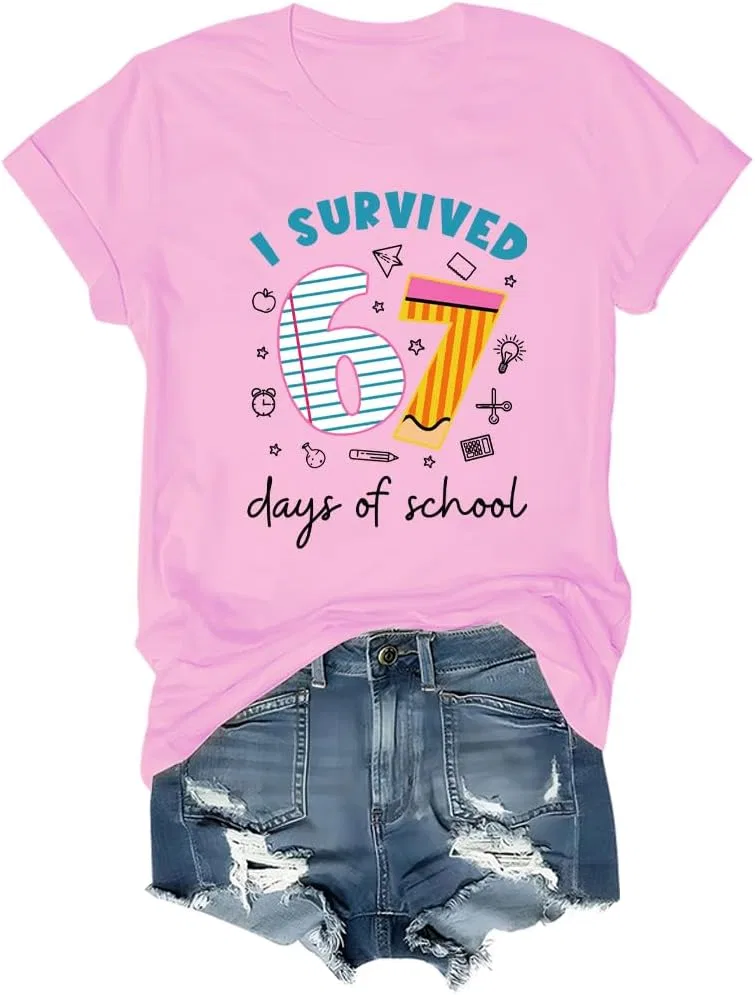 Женская футболка с принтом I Survived 67 Days, Pink