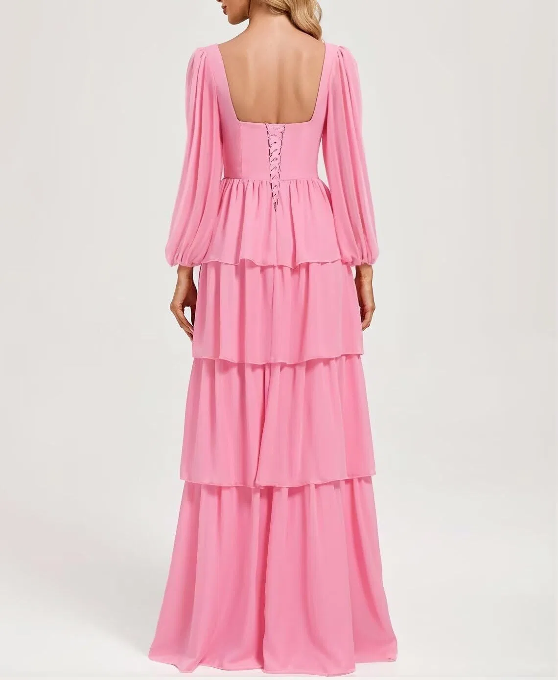 Женское длинное платье с воланами из шифона, Hot Pink — фото 2