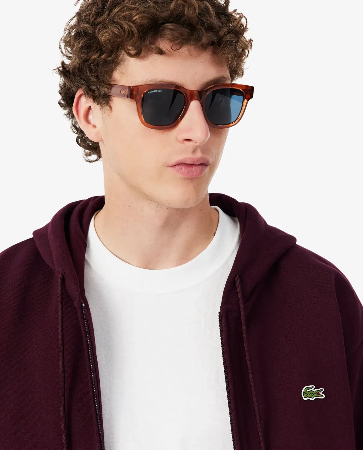 Мужская худи Lacoste из флиса, с капюшоном, цвет Marrón — фото 3