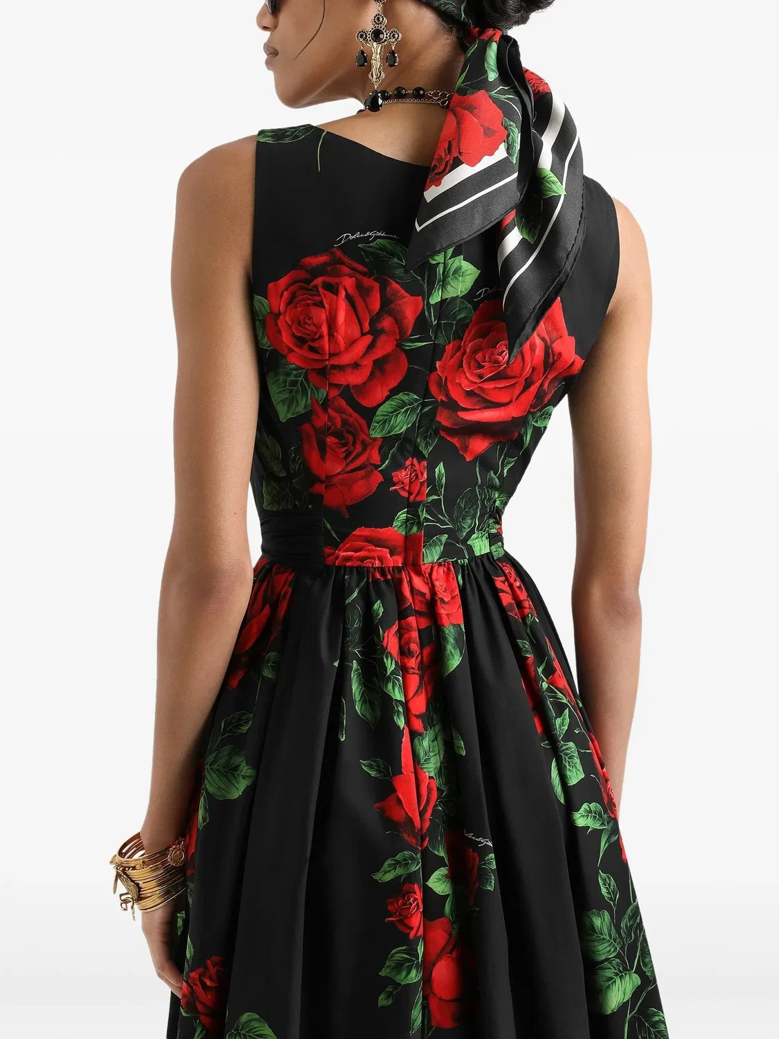 Поплиновое платье миди с принтом Dolce & Gabbana, черный — фото 4