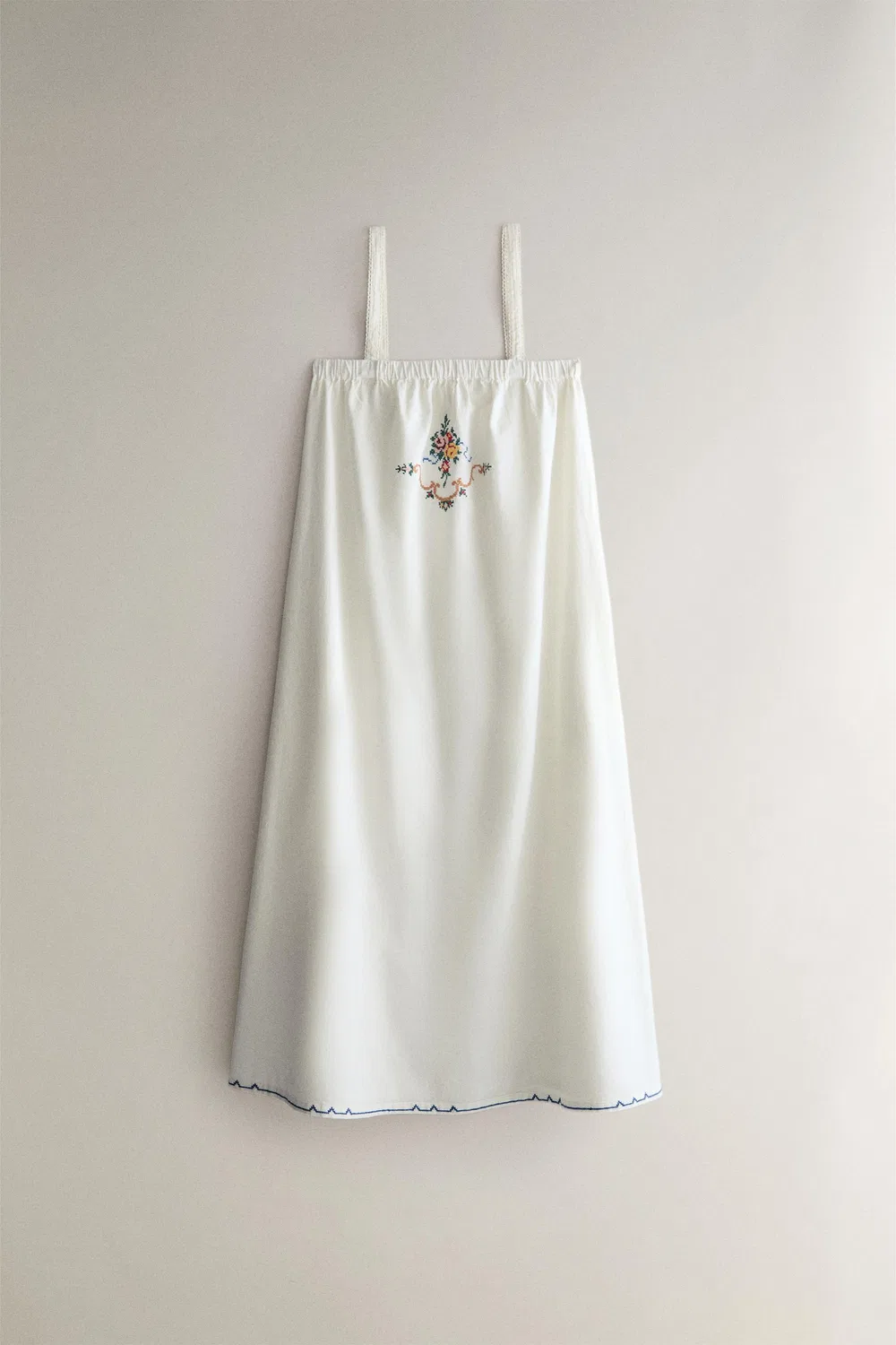 Вышитое платье из хлопка и льна ZARA, White