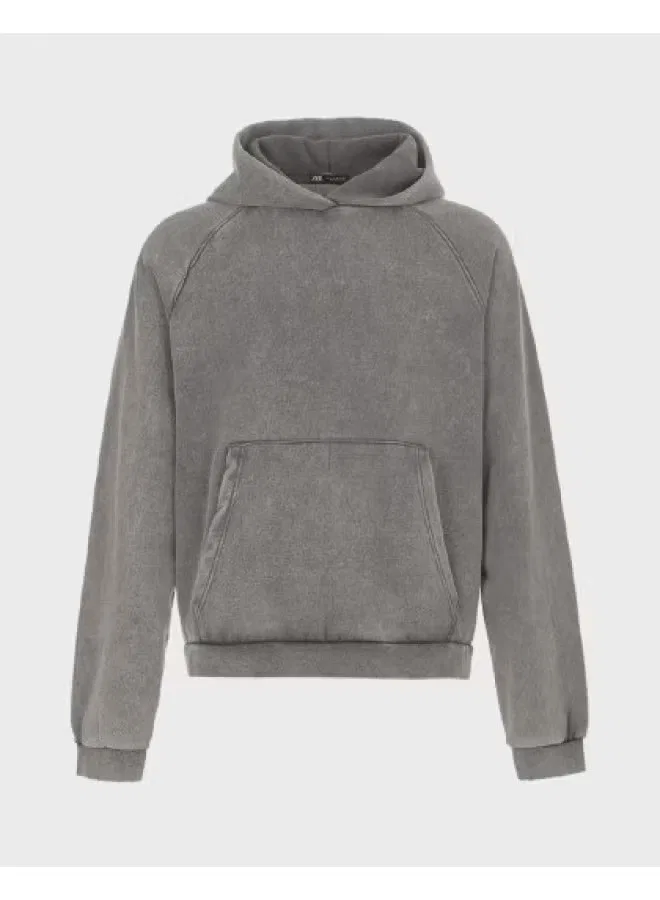 Свитшот с капюшоном и рваным низом Zara, серый