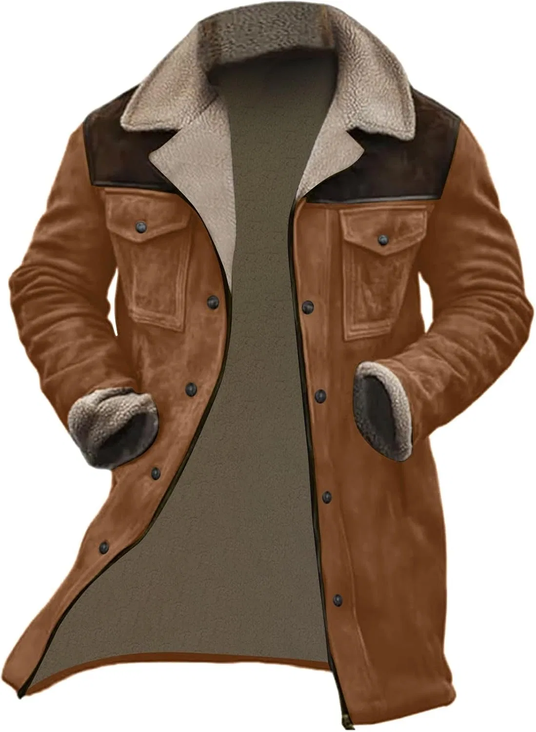 Мужская куртка из искусственной кожи с воротником, Vintage Suede Jacket, коричневый — фото 3