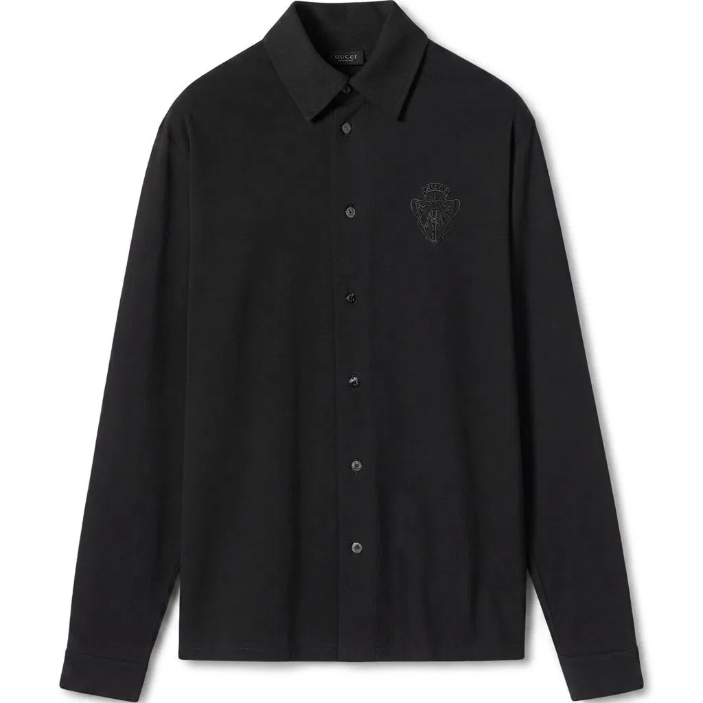 Мужская рубашка с лацканами прямого кроя Black GUCCI