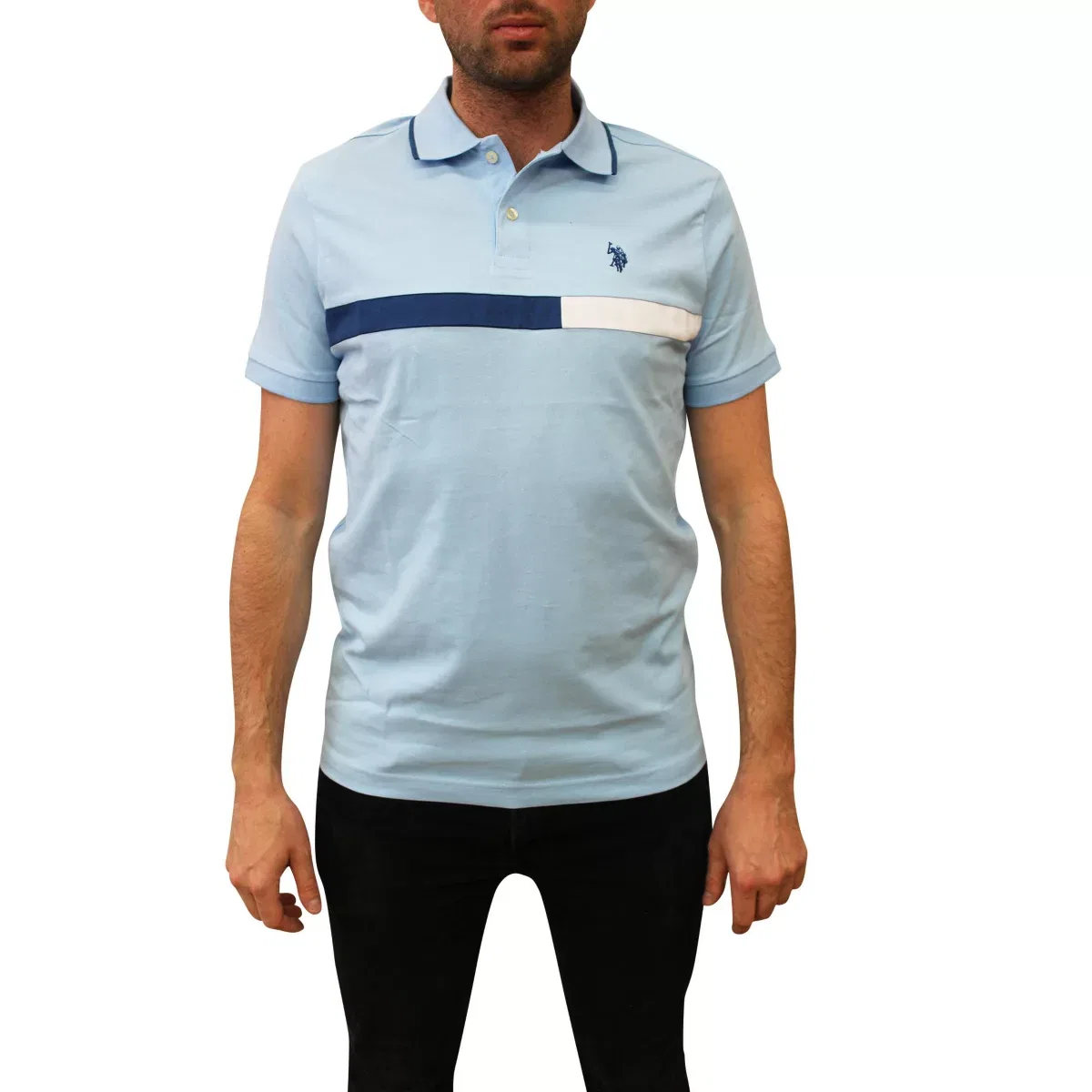 Мужская поло с контрастной вставкой U.S. Polo Assn., Blue Oxford