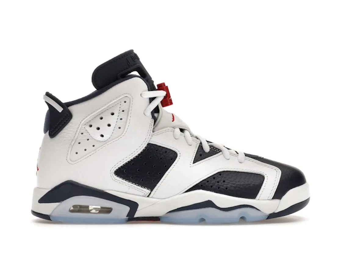 Детские кроссовки с высоким берцем Jordan 6 Retro Olympic (2024) (GS) Jordan, White/Varsity Red/Midnight Navy