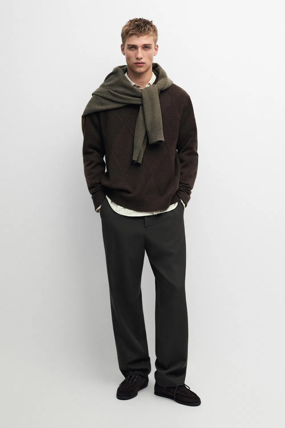 Свитер Massimo Dutti Cashmere And Wool Blend Crew Neck, хаки-зеленый — фото 3