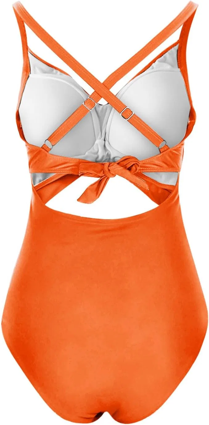 Женский цельный купальник с вырезами и утяжкой живота, Orange — фото 4