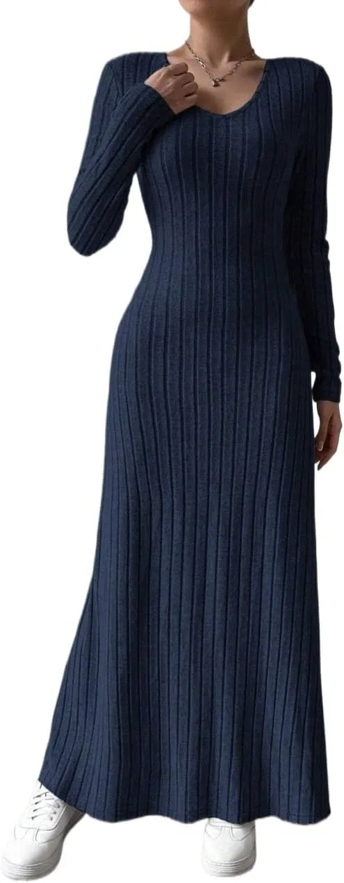 Женское платье A-силуэта с V-образным вырезом Yuchenda, Navy Blue