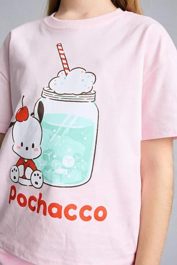 Детская футболка для девочек хлопковая Pochacco Relax Fit Crew Neck Short Sleeve T-Shirt Defacto, Pink-Pn343 — фото 3