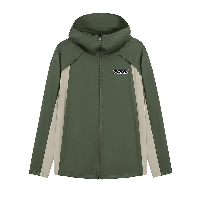Детское солнцезащитное пальто с длинным рукавом Tonlion, Color-Blocked Breathable Sun-Protective Clothing In Military Green (Blue Dot And Black Lettering Chest Label On Taobao)