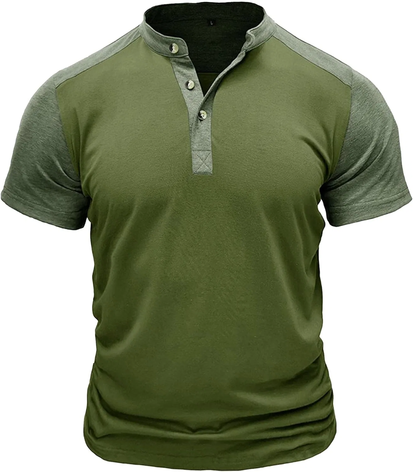 Мужская классическая футболка с контрастным рукавом реглан Henley, Green