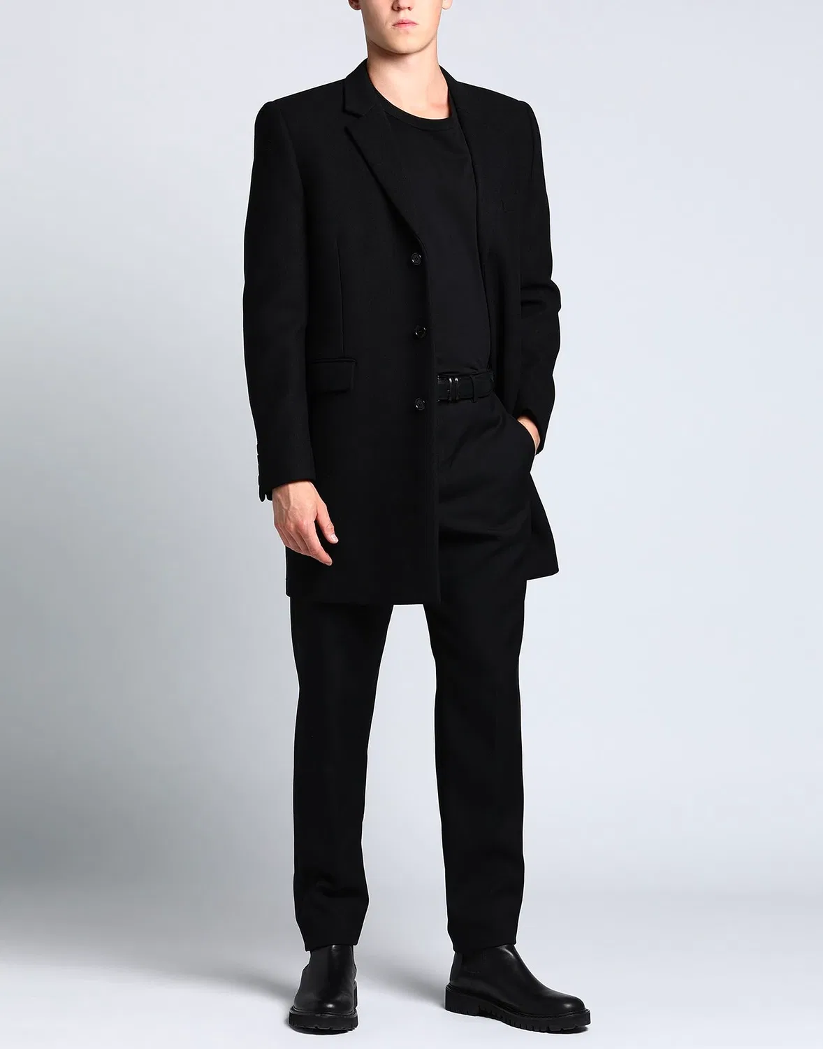Пальто однобортное из шерсти SAINT LAURENT черное — фото 4