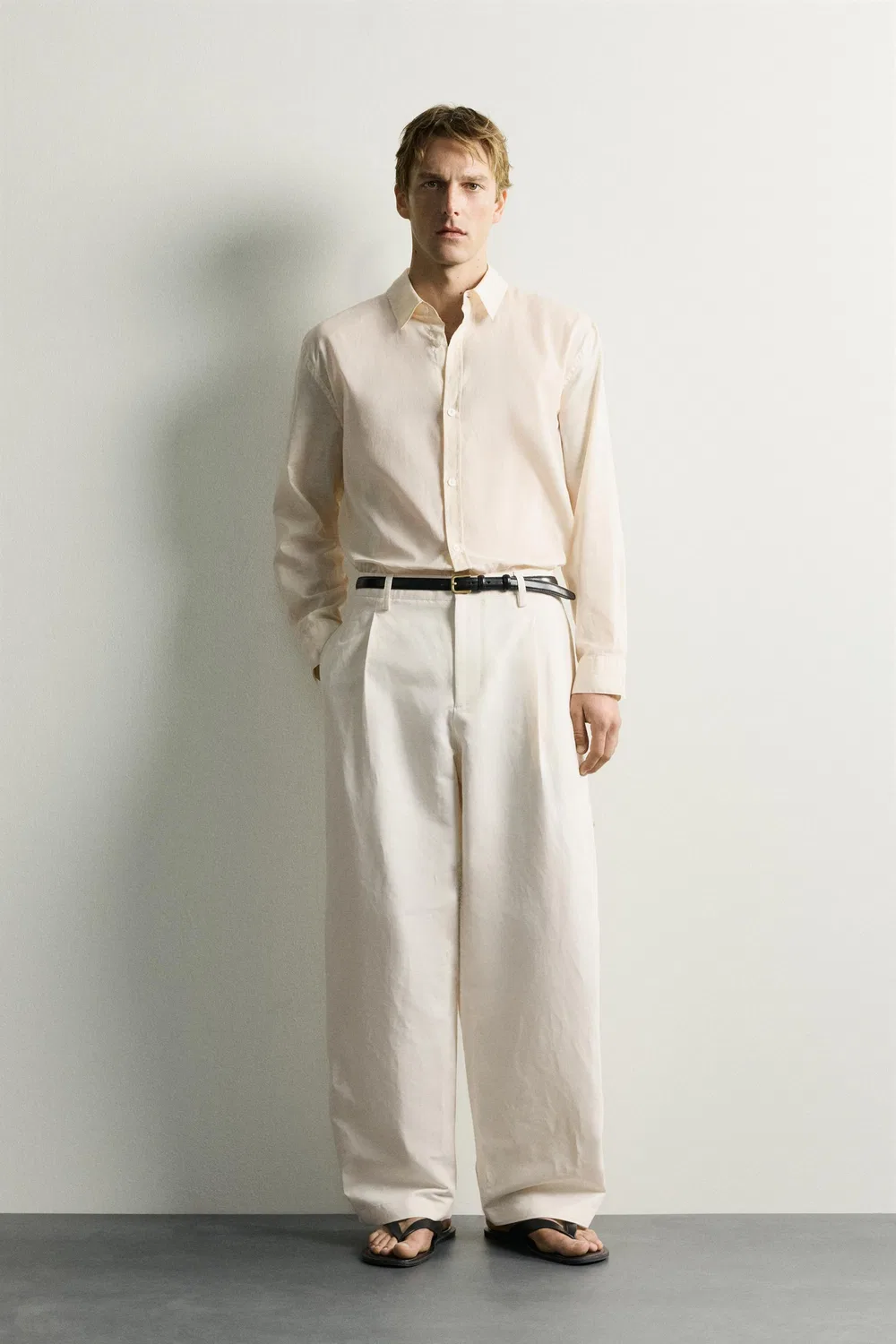 Свободные плиссированные брюки ZARA, Ecru