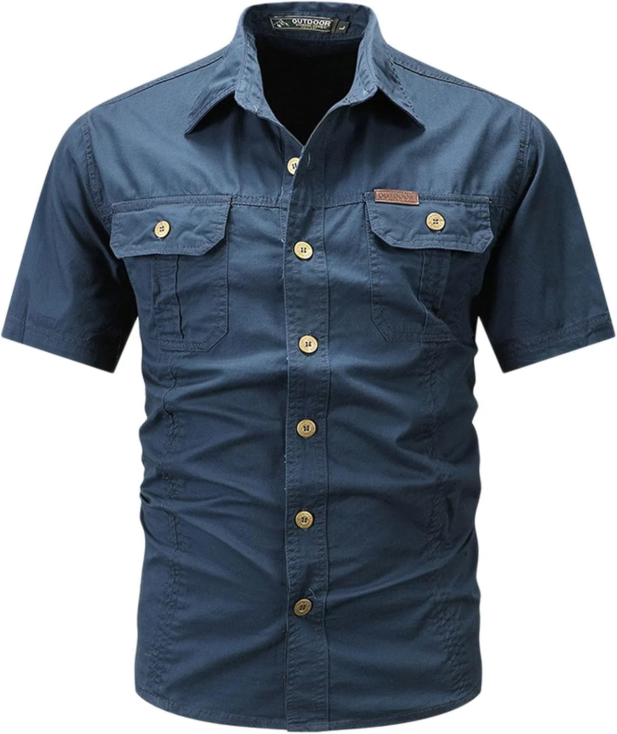 Мужская рубашка-карго с коротким рукавом, на пуговицах, для рыбалки, Cargo Shirt, тёмно-синий — фото 3