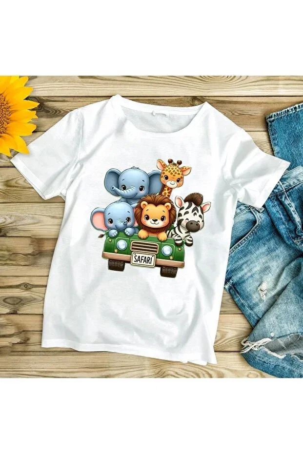 Детская футболка для мальчиков с принтом Safari Animals Printed Oversize Children's T-Shirt Sohr, White