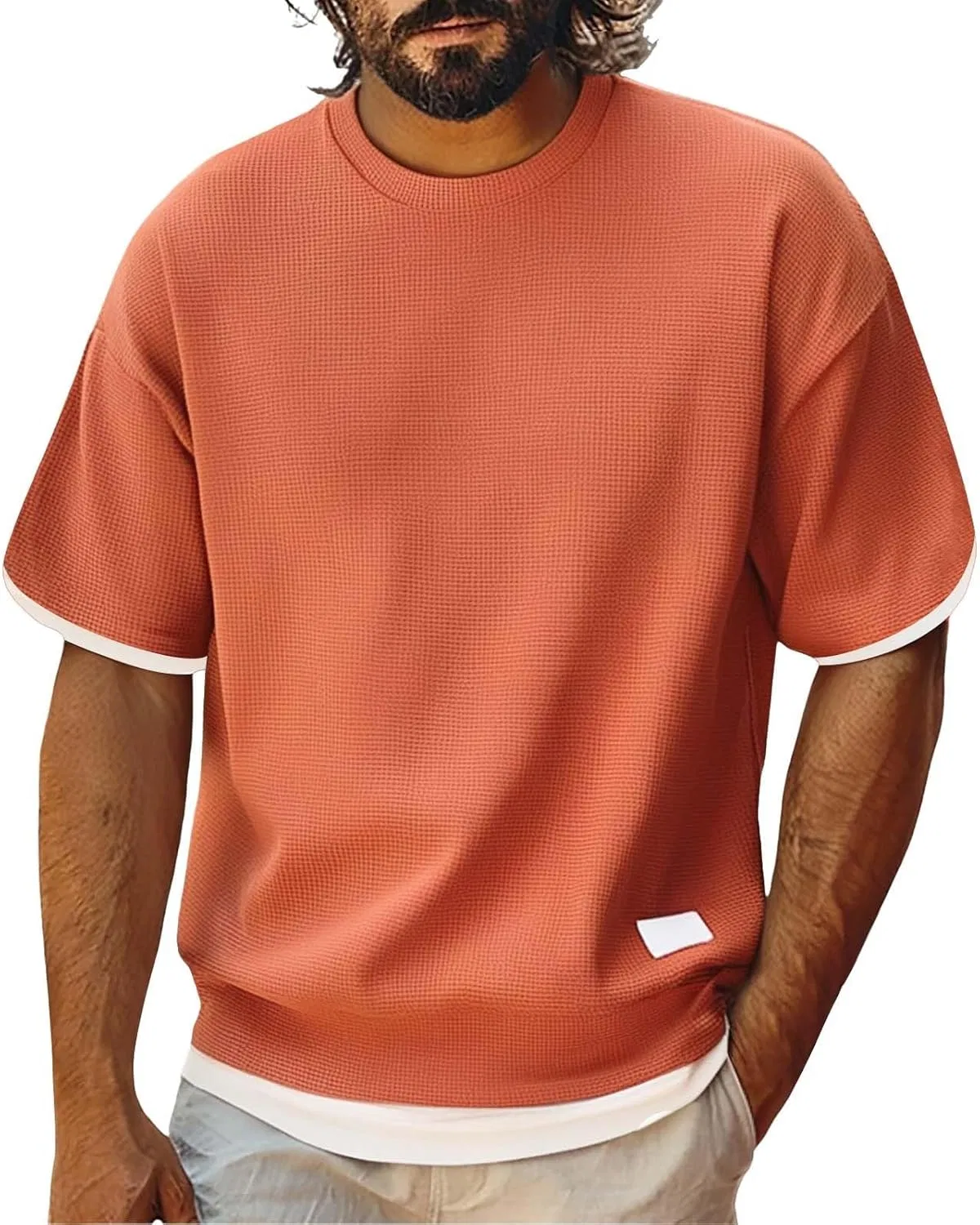 Мужская свободная футболка из вафельной ткани, Orange