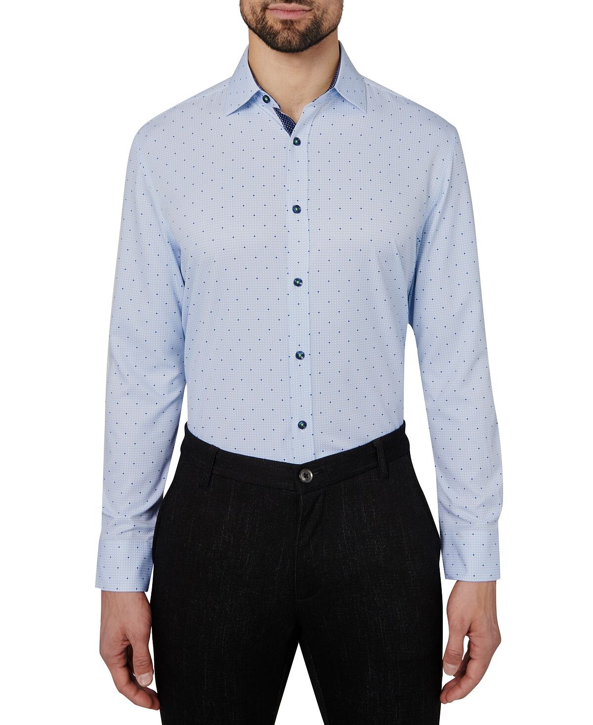 

Мужская классическая рубашка slim fit non-iron performance stretch с геопринтом Society of Threads, серый