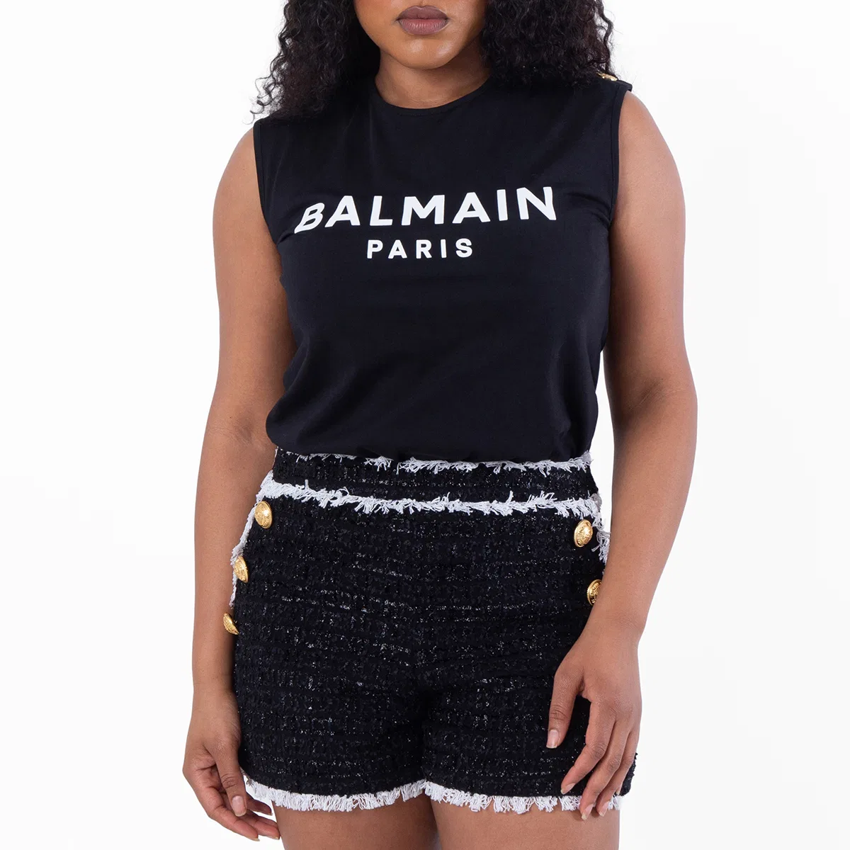 Топ без рукавов с логотипом Balmain, Eab Black/White