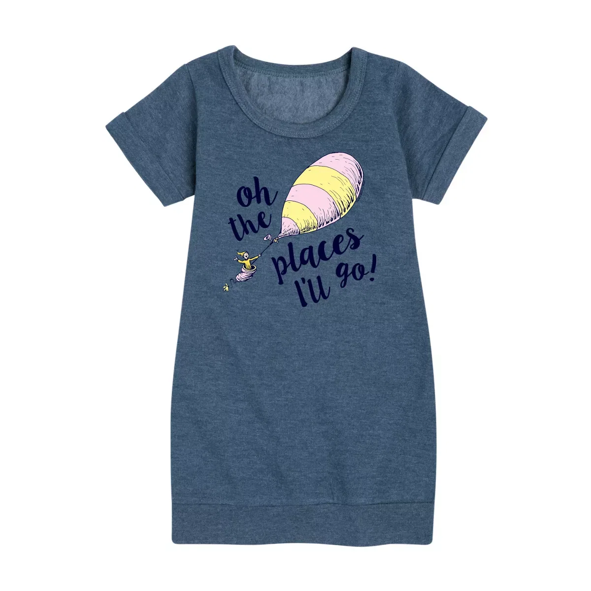 Детское платье для девочек с коротким рукавом Oh! The Places I'll Go Dr. Seuss, Heather Navy