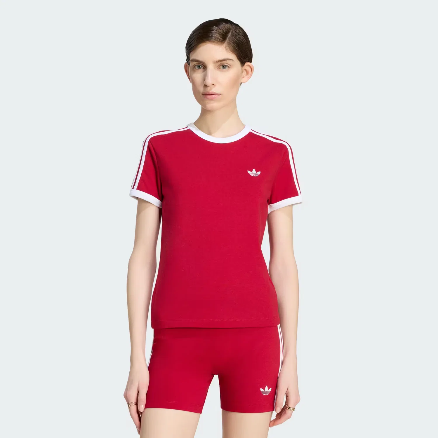 Женская футболка приталенного кроя 3 Stripe Slim Tee Adidas Originals, красно-белый