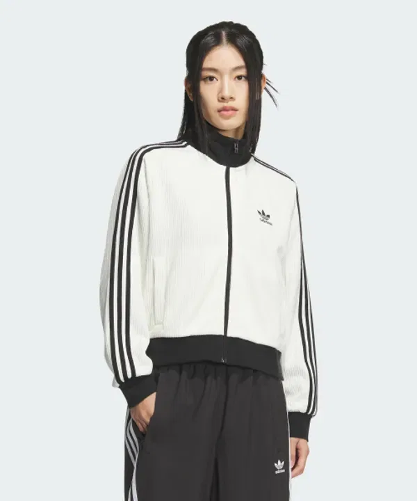 Трек-топ трикотажный свободный, Adidas, офф-вайт/черный