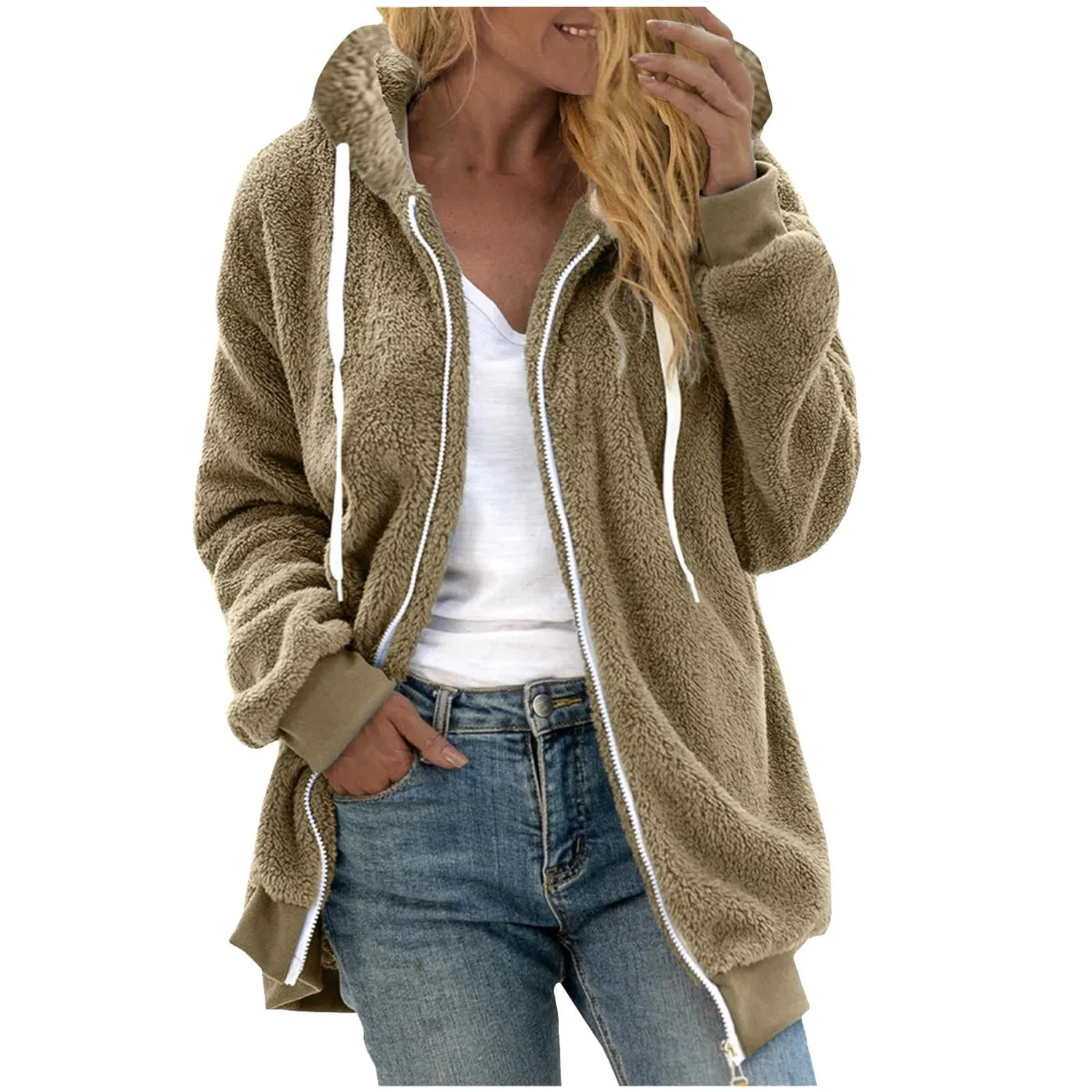 Женское пальто из флиса с принтом Teddy Fleece, 03 Kaki
