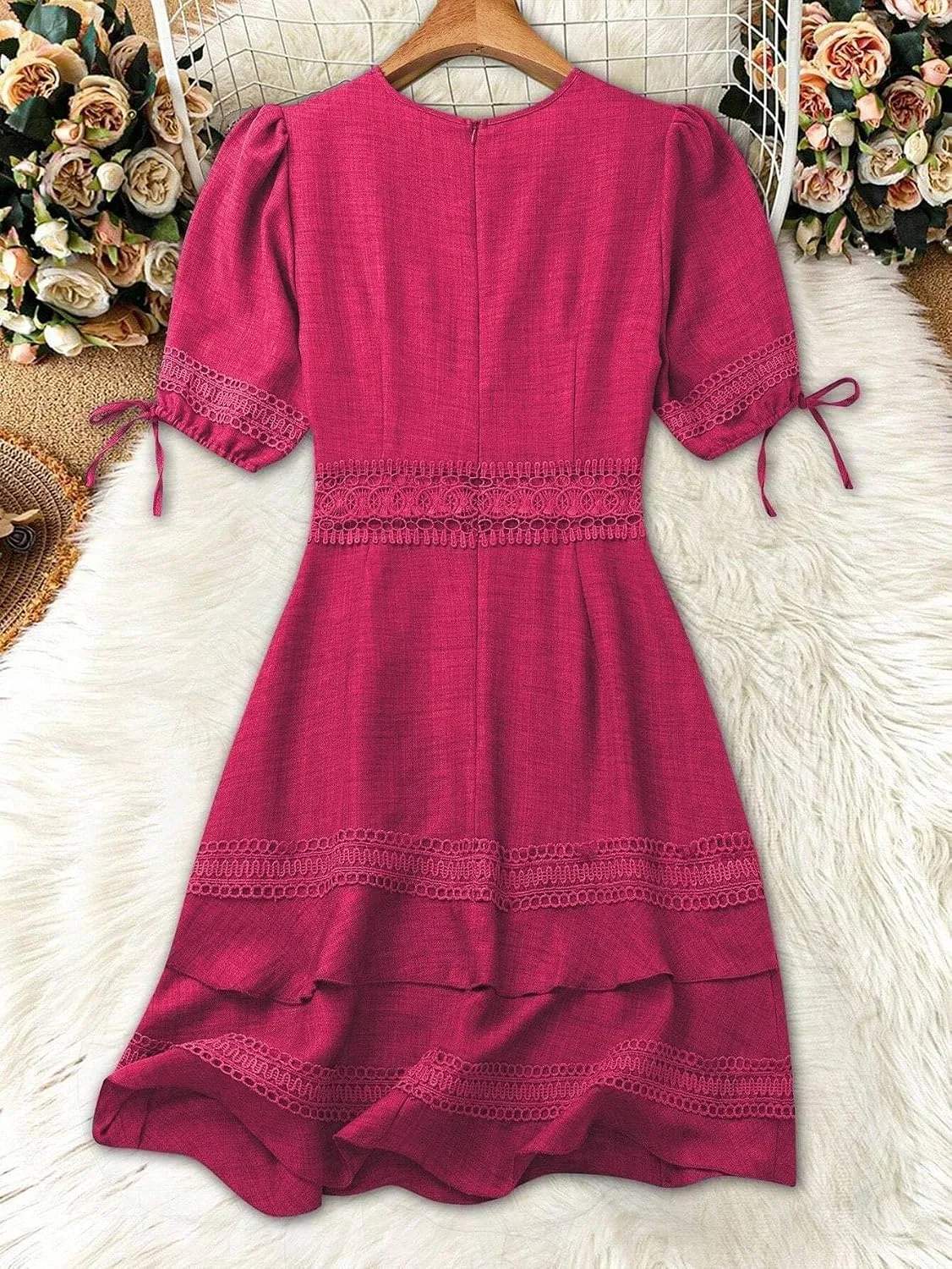Женское летнее платье A-силуэта с кружевом, Red Violet — фото 2