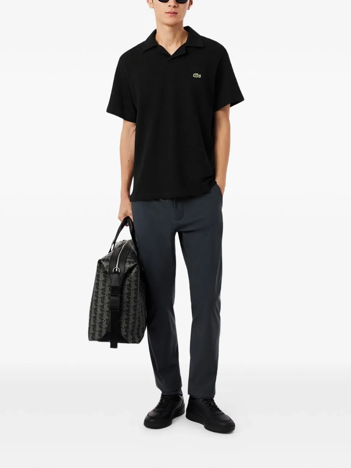 Поло с коротким рукавом из хлопка/льна Lacoste, черный — фото 2