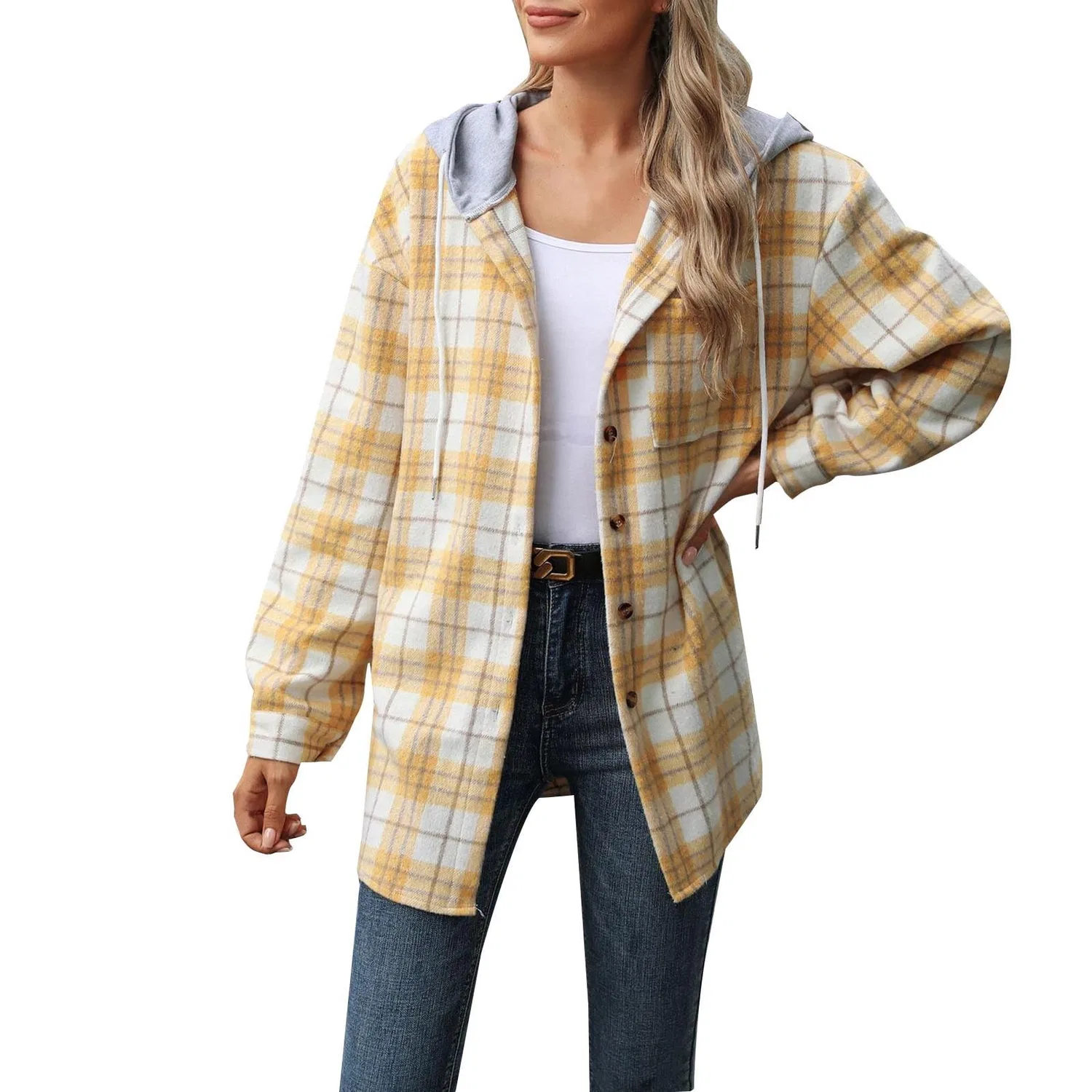 Женская куртка с принтом в клетку Lumberjack Button Down Jacket, Yellow