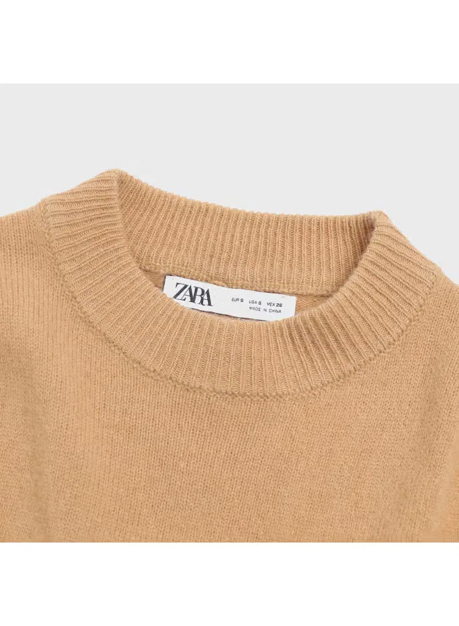 Свитер с полугорлом из чистой шерсти Zara, коричнево-желтый — фото 4