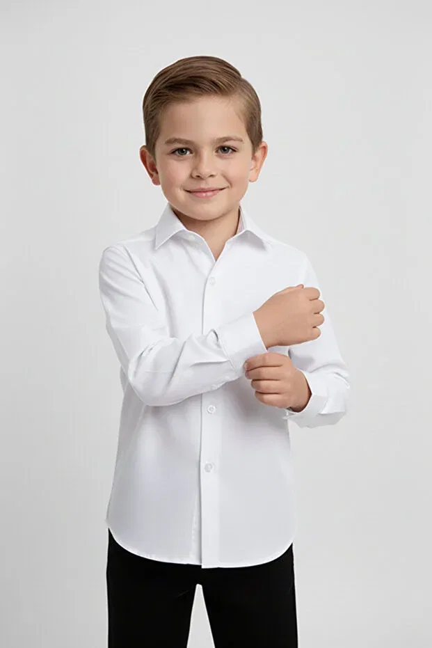 Детская рубашка с длинным рукавом Basics Merdia Kids, White — фото 2