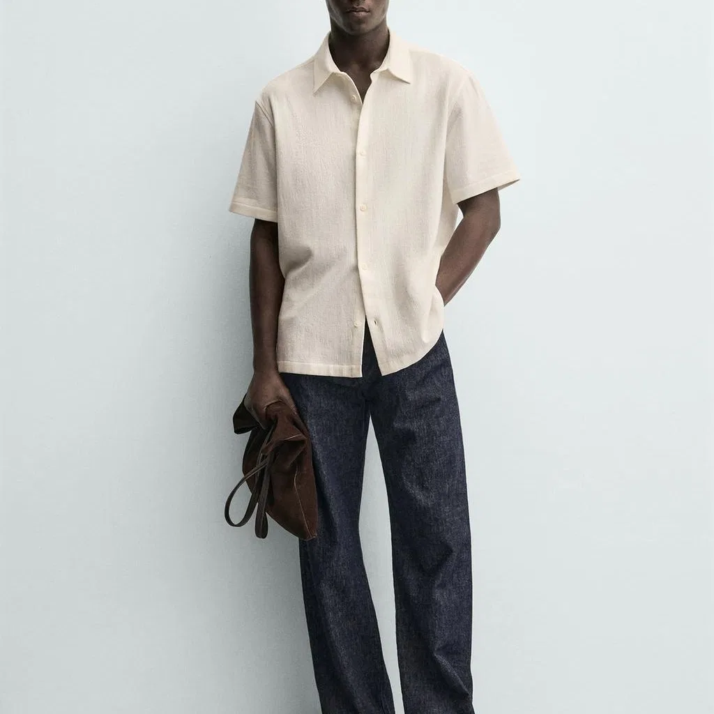 Мужская рубашка с принтом Moderate White ZARA, Raw White — фото 4