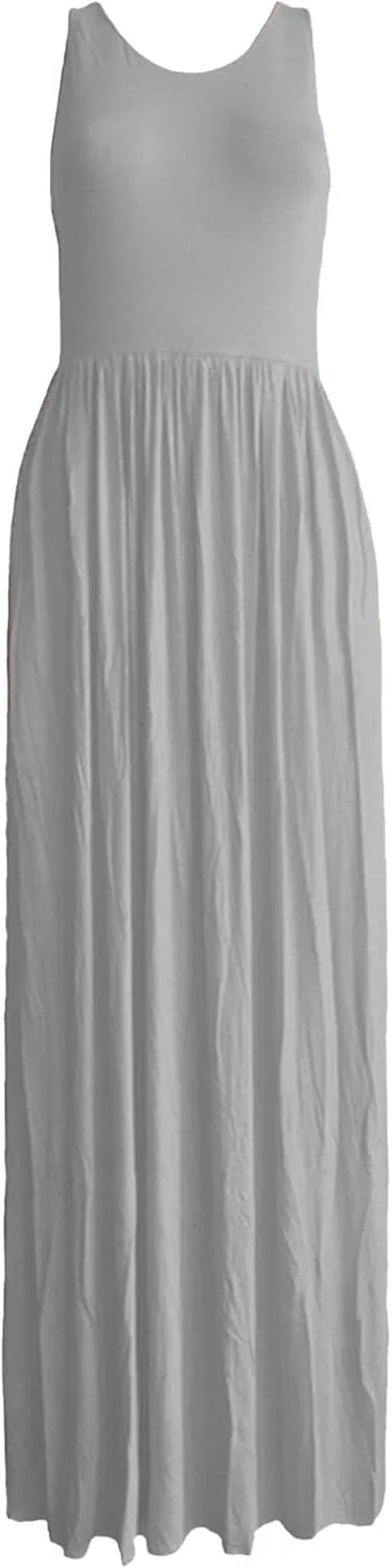 Женский летний свободный макси-сарафан с карманами, Light Grey