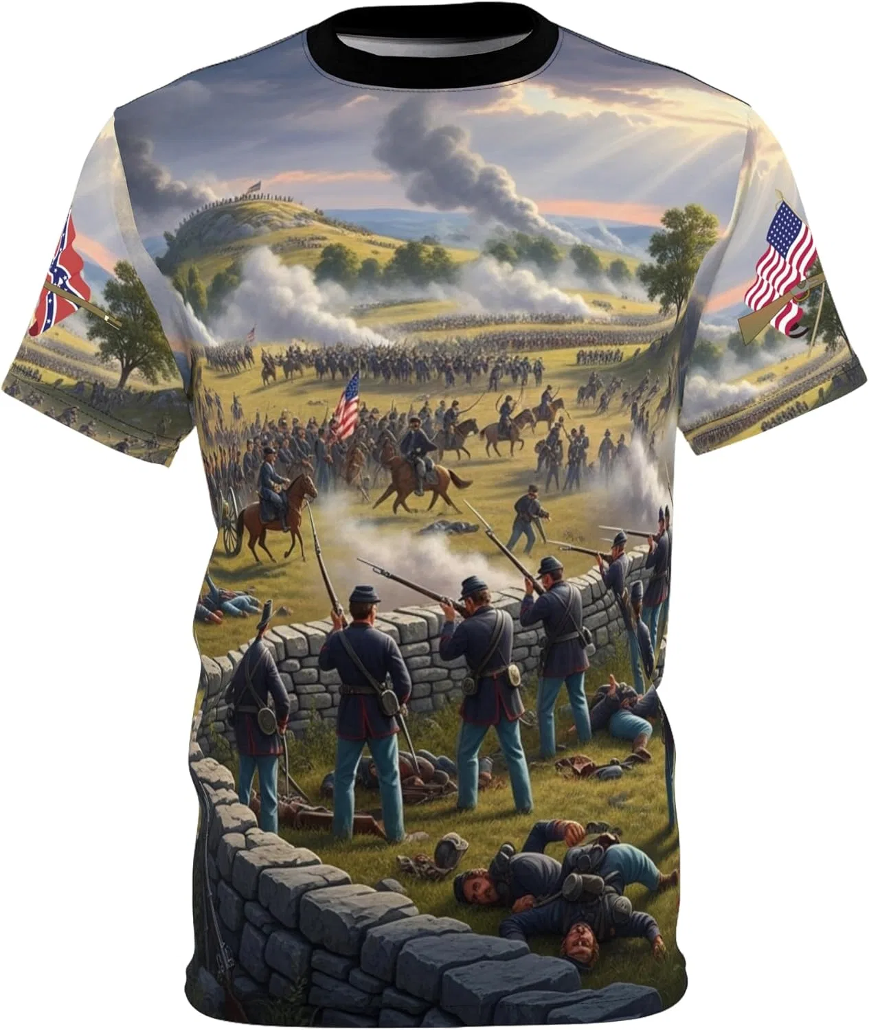 Унисекс футболка с принтом Battle of Gettysburg, Black Stitching