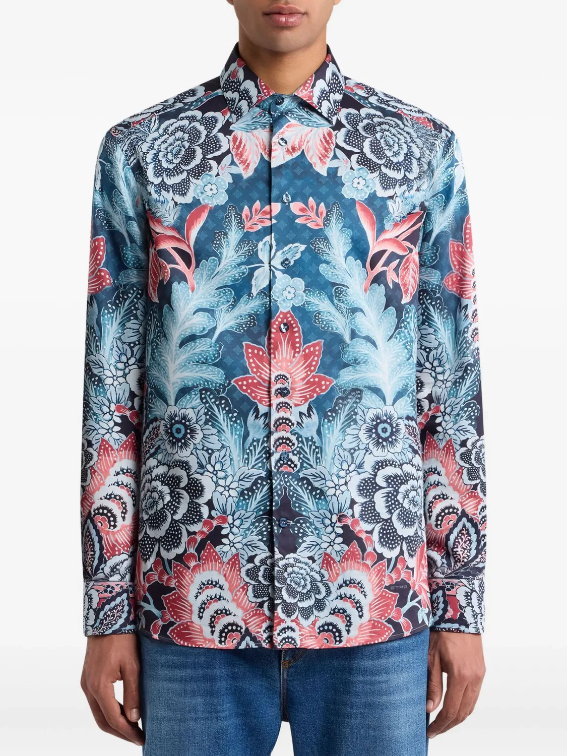 Рубашка с цветочным принтом с длинными рукавами ETRO, синий — фото 3