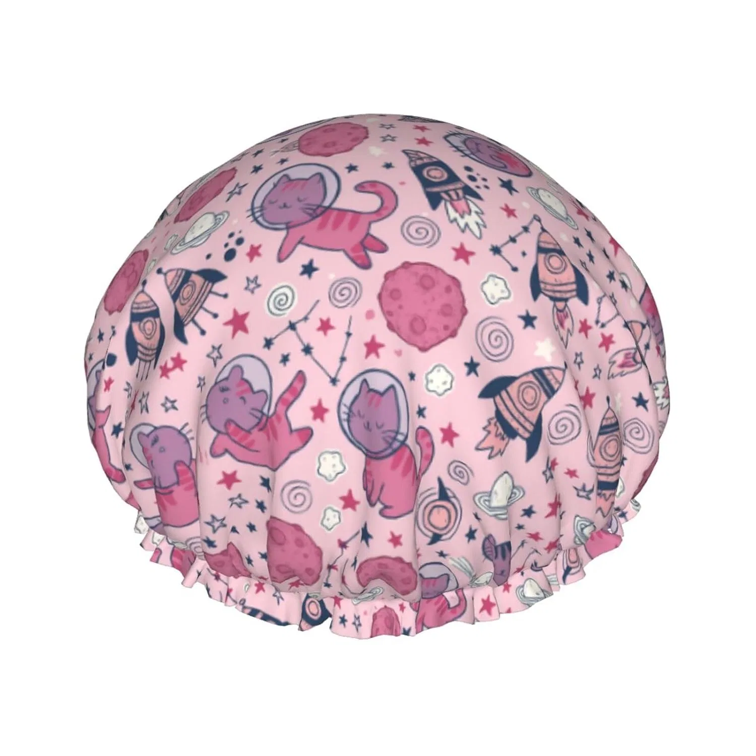 Шапочка для душа FWJZDSP, Funny Pink Astronaut Cat Planet