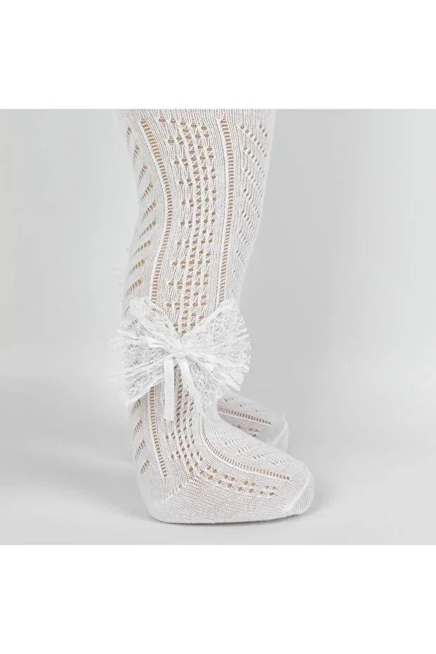 Детские колготки для девочек из сетки Michi aks. mesh baby pantyhose single Artı, Ecru — фото 2