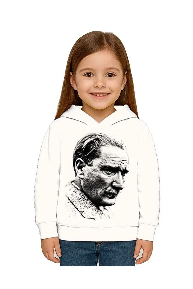 Детское худи для девочек с принтом Unisex moon and star may 19 october 29 april 23 november 10 ataturk children's hooded sweatshirt Sedirli, White — фото 3